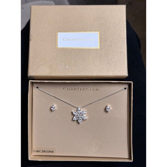 Charter Club CZ Snowflake necklace and Earring Set from Macy’s - Picture 2 of 7